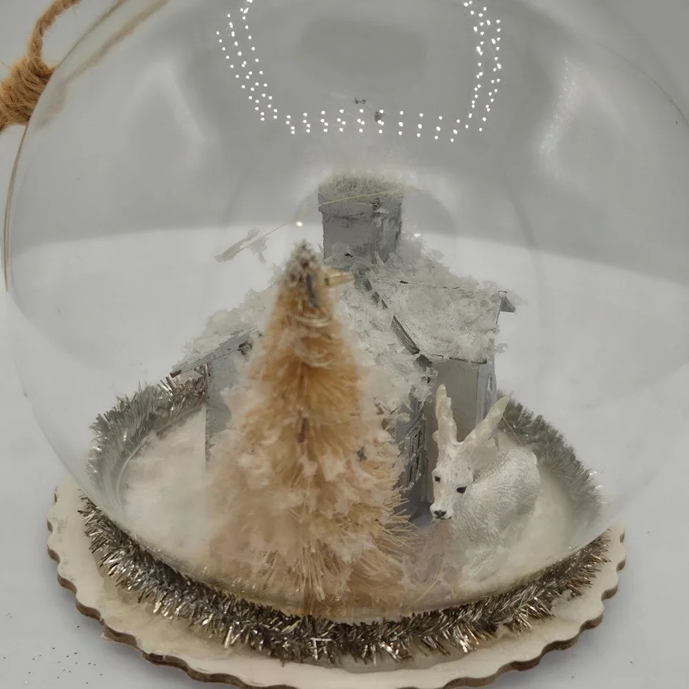 Light Up Glass Globe Christmas Ornament Winter Village Reindeer House Scene